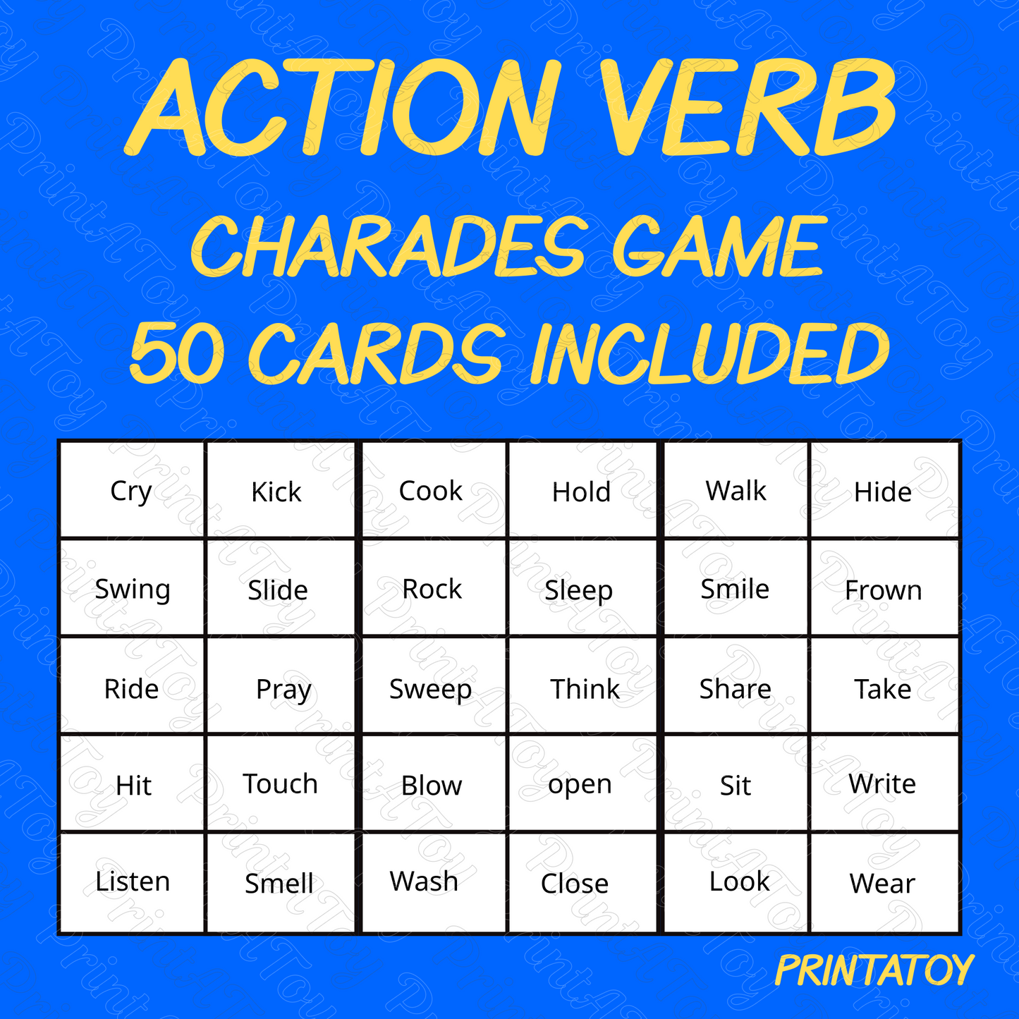 Action Verb Charades Card Game; Act out Vocabulary Words