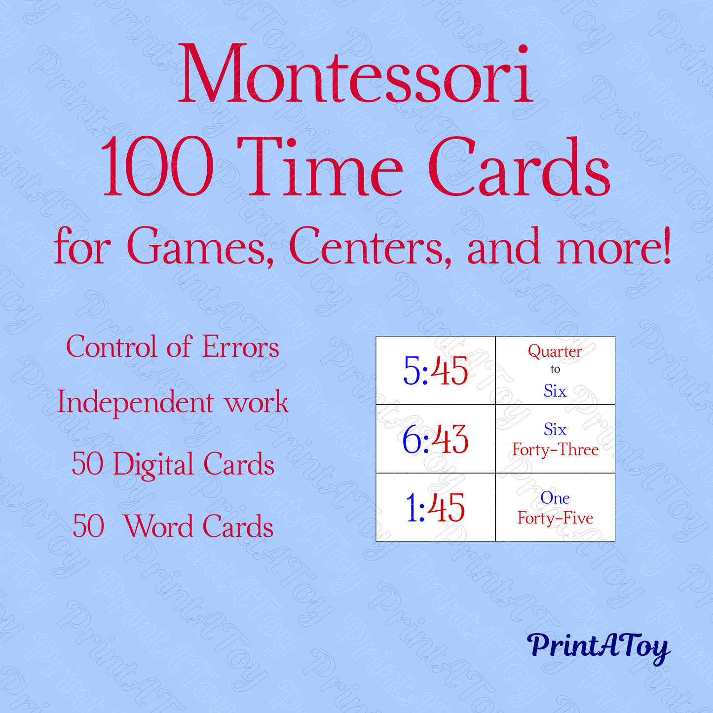 100 Printable Telling Time Matching Cards | Montessori Color-Coded Flash Cards
