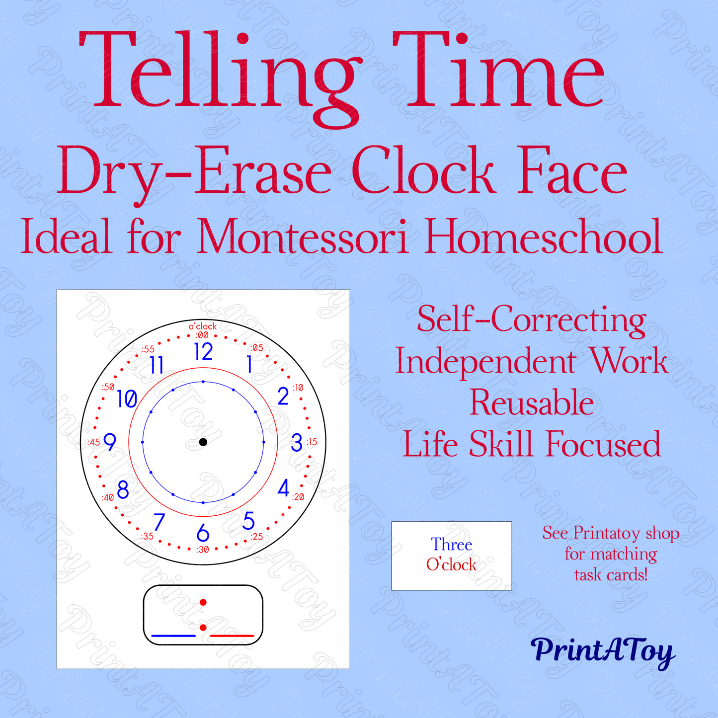 Printable Telling Time Bundle | Clock Face + 50 Color-Coded Time Cards