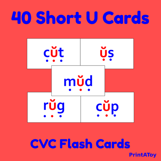 40 Short U CVC Flash Cards | Orton-Gillingham Decodable Reading Resource for Kid