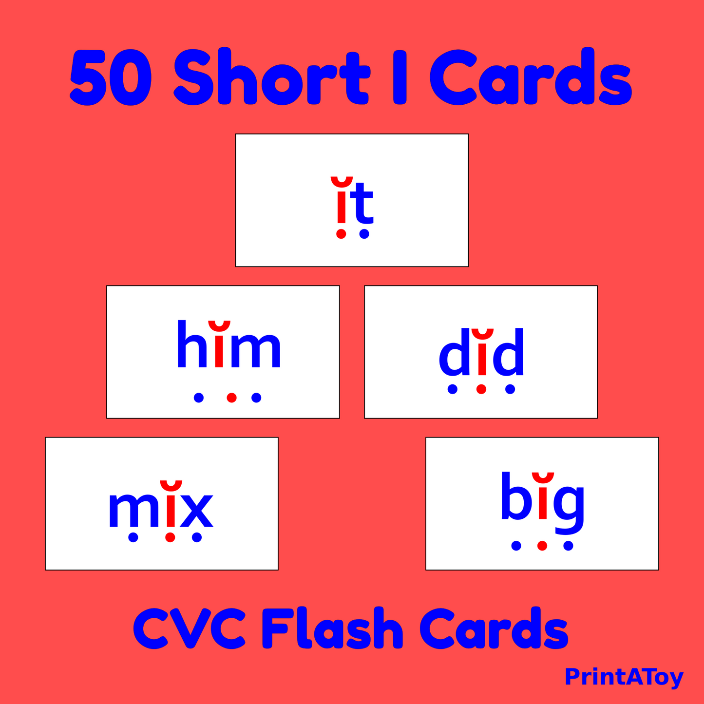 50 Short I CVC Flash Cards | Orton-Gillingham Decodable Reading Resource