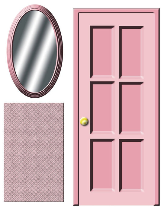 Pink Dollhouse Door, Mirror & Rug