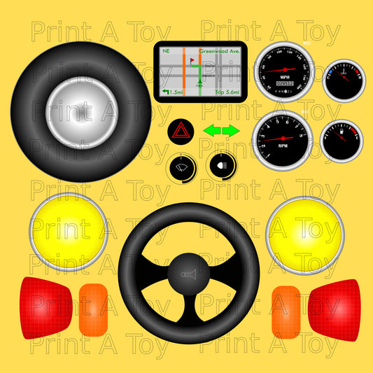 Car Dashboard Pretend Play Printable Decals