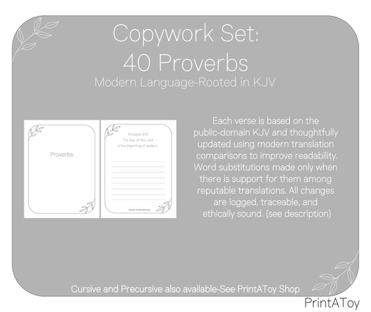 Precursive Proverbs Modern Bible Copywork Pages