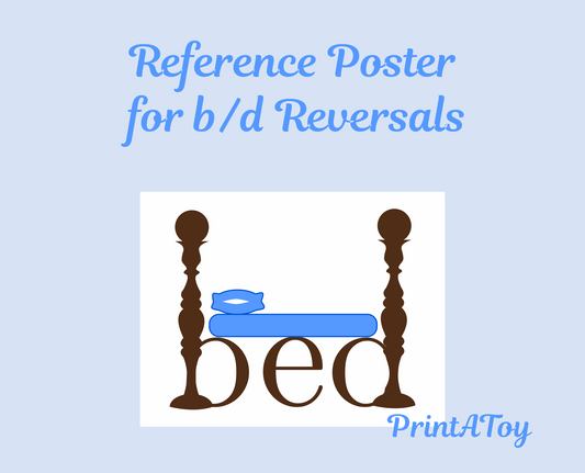 Illustrated 'bed' poster on light blue background, designed as a b/d reversal reference by PrintAToy