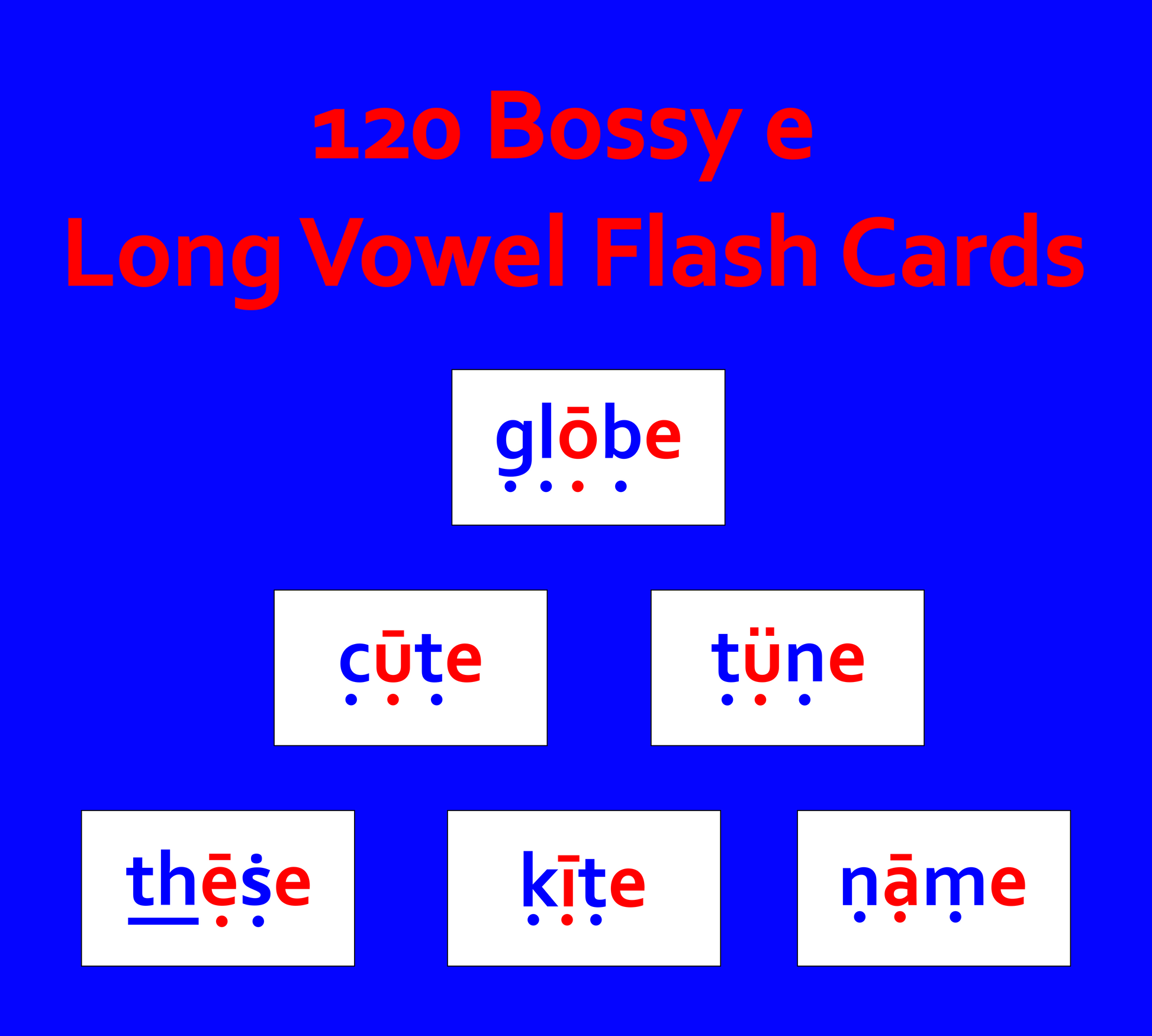 Decodable Flash cards with long vowel words on a blue background
