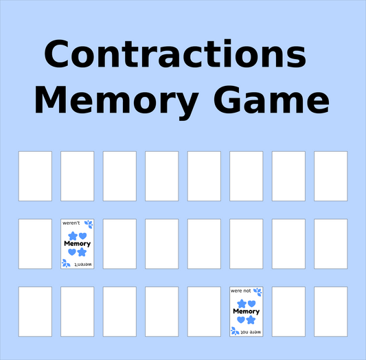 Contractions Memory Game – 100 Cards with 50 Contractions and Their Base Words