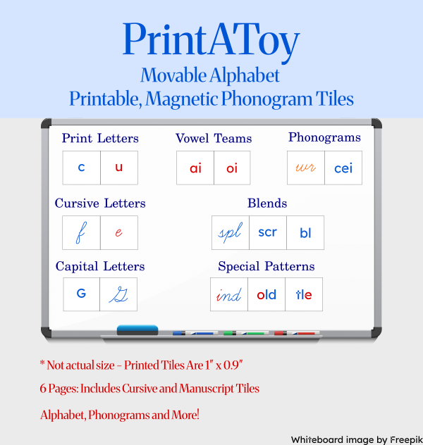 Printable Magnetic Movable Alphabet and Phonogram Tiles By PrintAToy