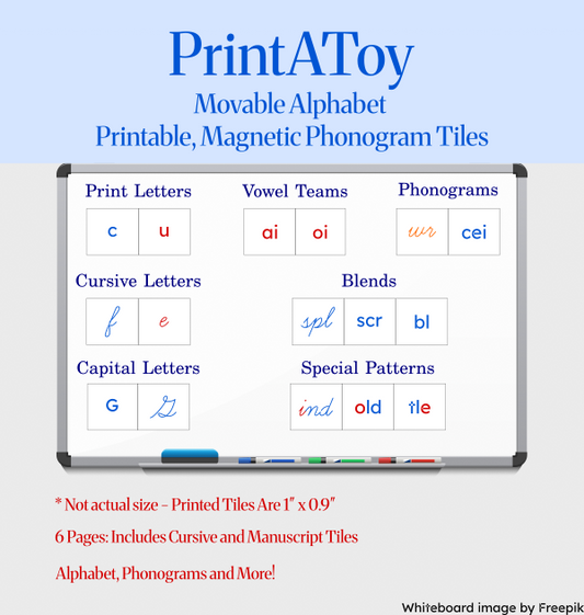 Printable Magnetic Movable Alphabet and Phonogram Tiles By PrintAToy