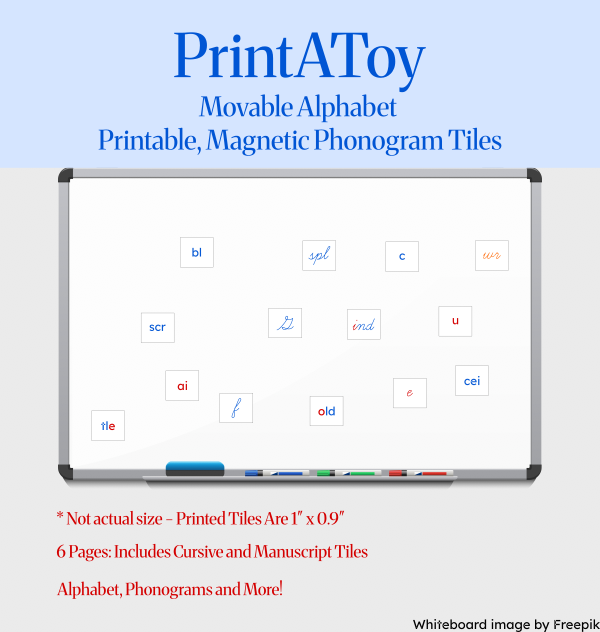 Printable Magnetic Movable Alphabet and Phonogram Tiles By PrintAToy