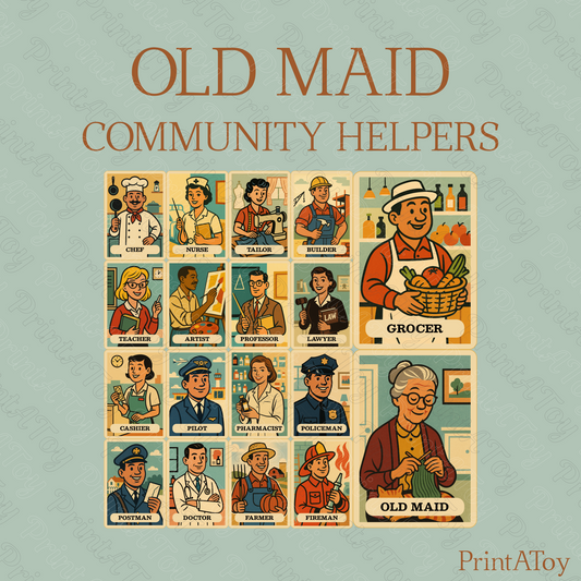 Old Maid Community Helper Vintage Artwork Playing Cards for Children

