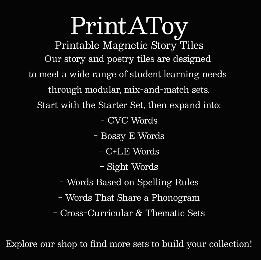 Printable Magnetic Story/Poetry Tiles CVC Word Set By PrintAToy