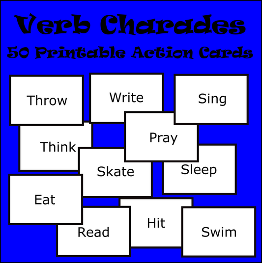 Charades Game with Cards- Includes 50 Printable Action Words