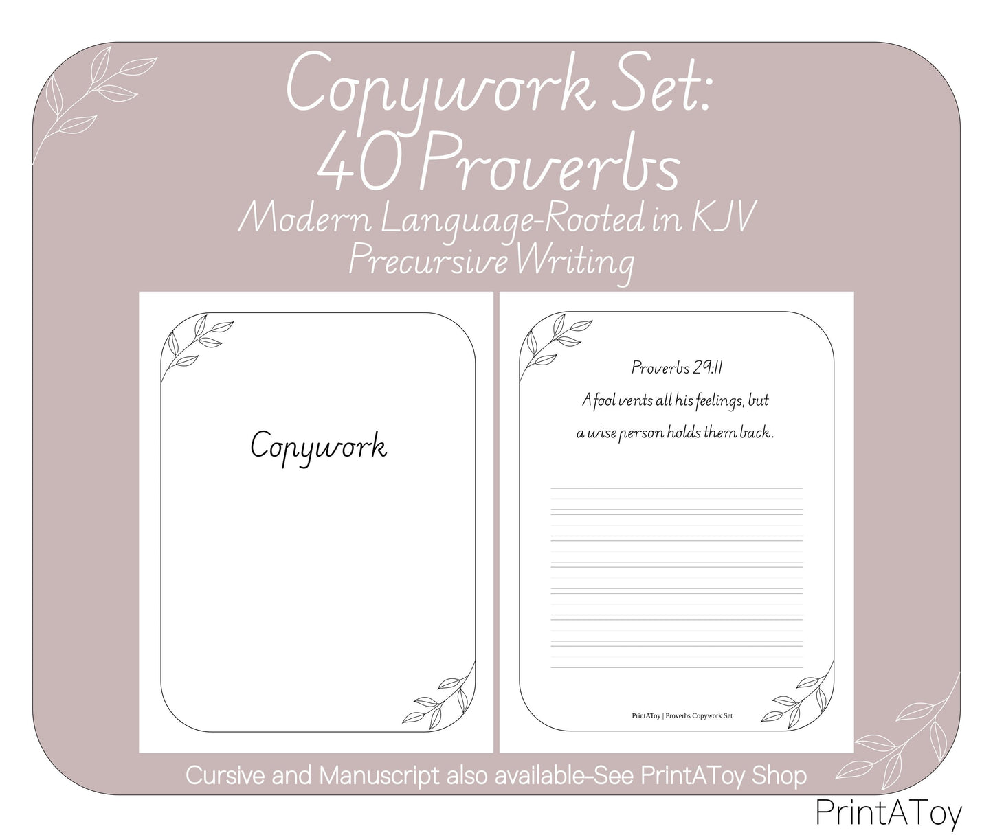 Precursive Proverbs Modern Bible Copywork Pages