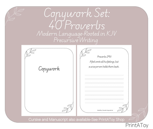 Precursive Proverbs Modern Bible Copywork Pages