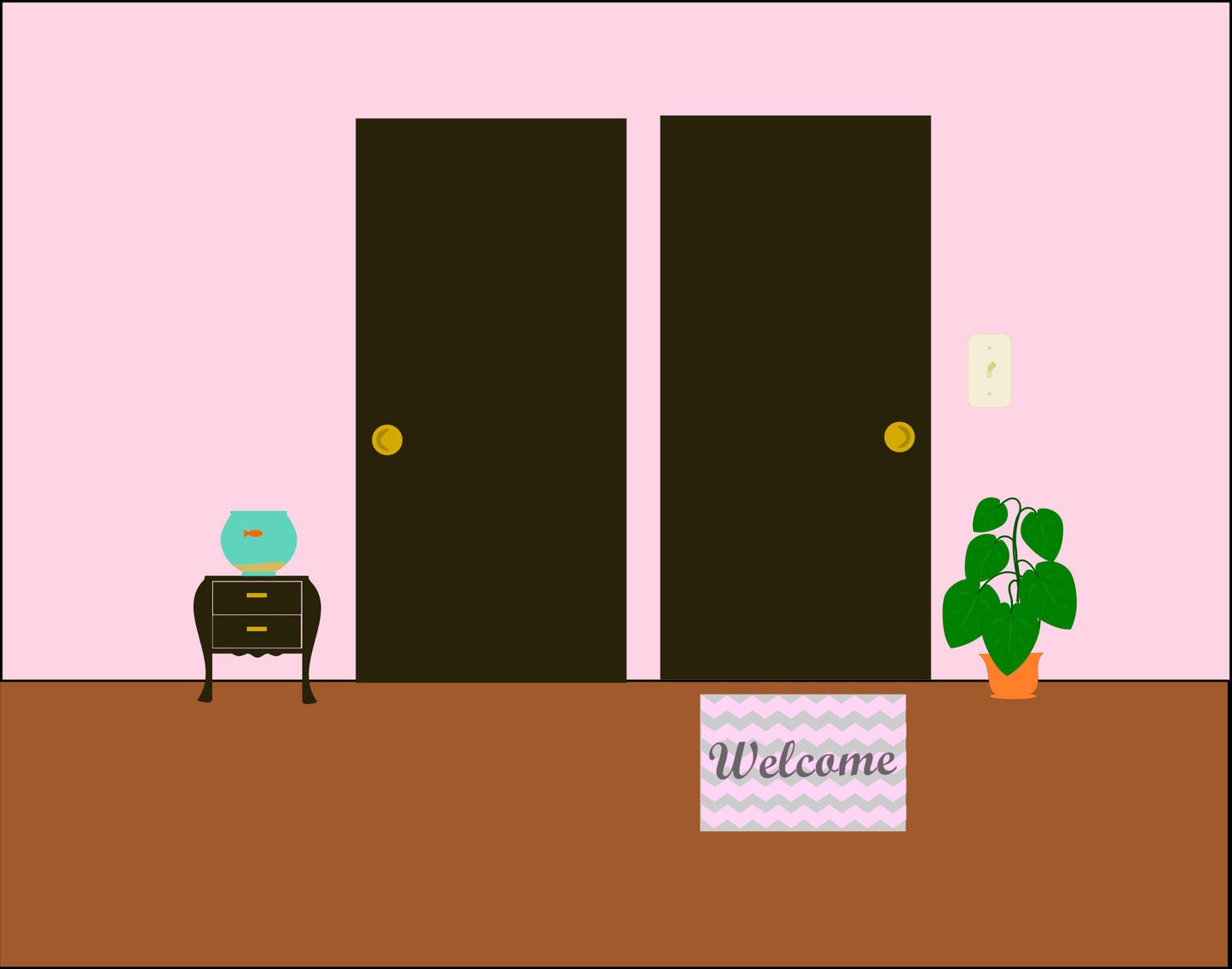 Printable Doll House Doors with fish and plant