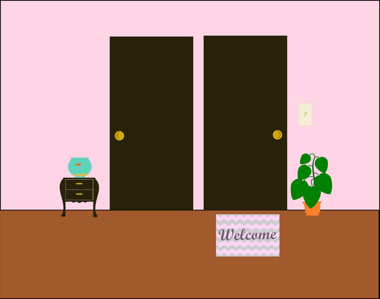 Printable Doll House Doors with fish and plant