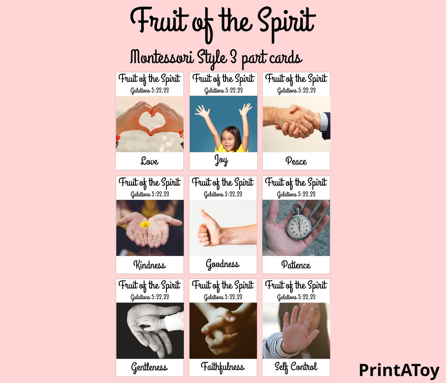 Montessori Fruit of the Spirit 3-Part Cards