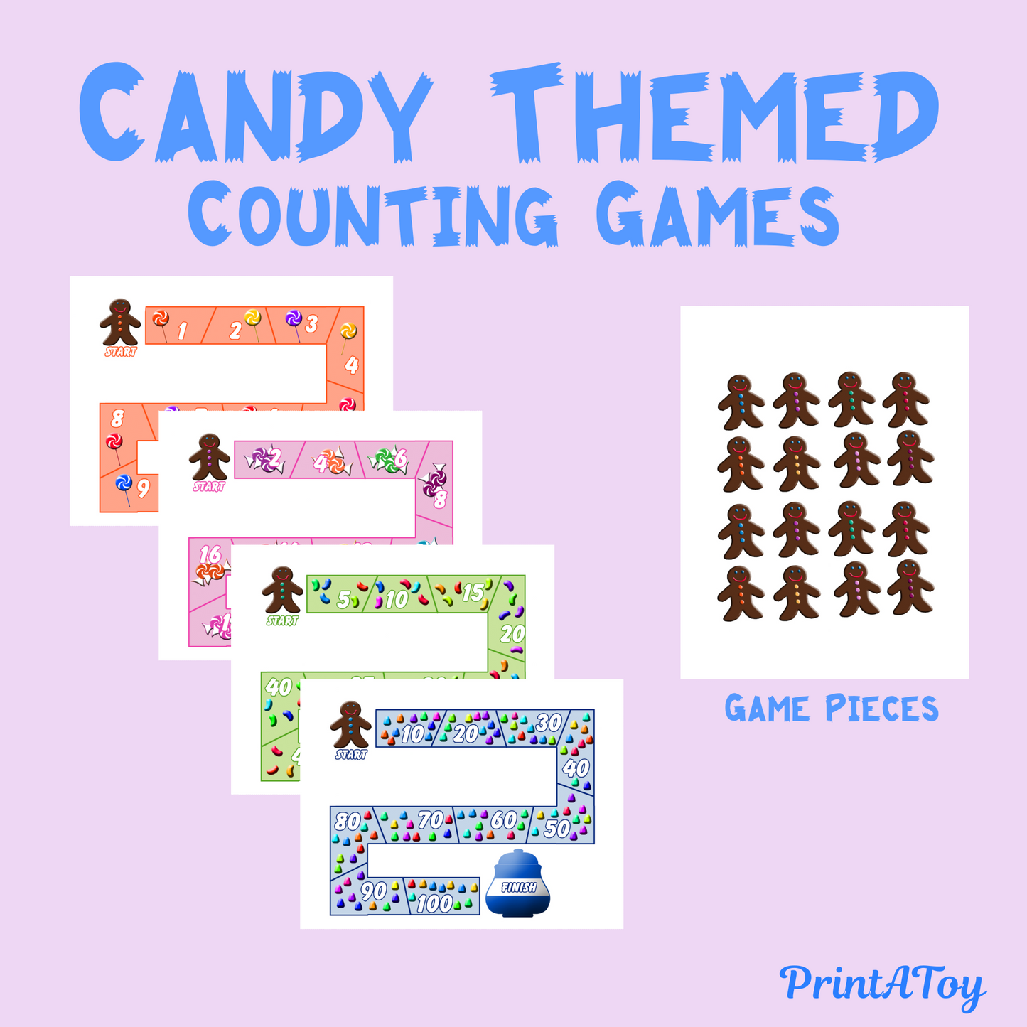 Gingerbread Counting Board Games | Skip Counting Math Centers (1s, 2s, 5s, 10s)