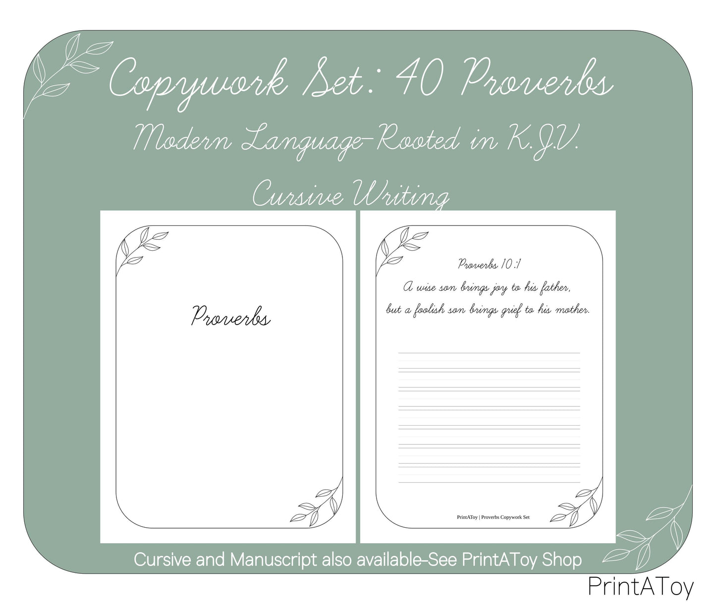 Cursive Proverbs Modern Bible Copywork Pages