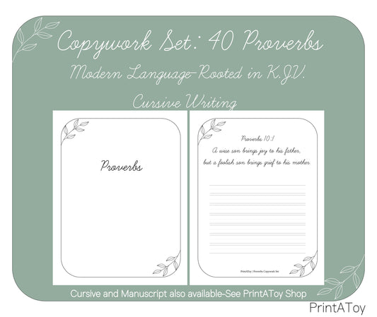 Cursive Proverbs Modern Bible Copywork Pages