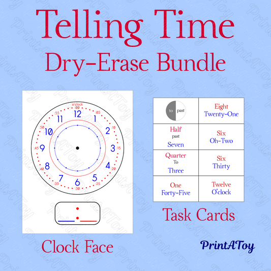 Printable Telling Time Bundle | Clock Face + 50 Color-Coded Time Cards