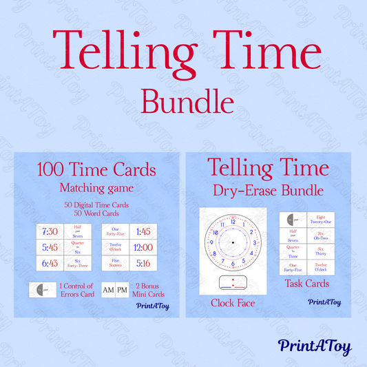 Printable Telling Time Bundle | Clock Face + 100 Color-Coded Time Cards