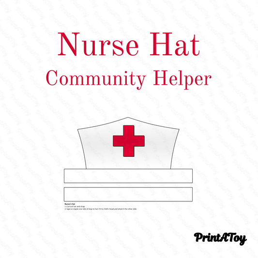 Printable nurse hat template in white with a red cross, perfect for community helper activities and dramatic play centers