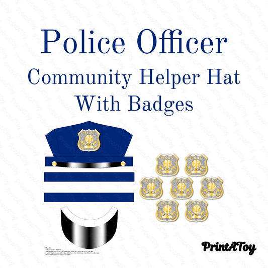 Police officer hat with badges for community helper dramatic play centers.