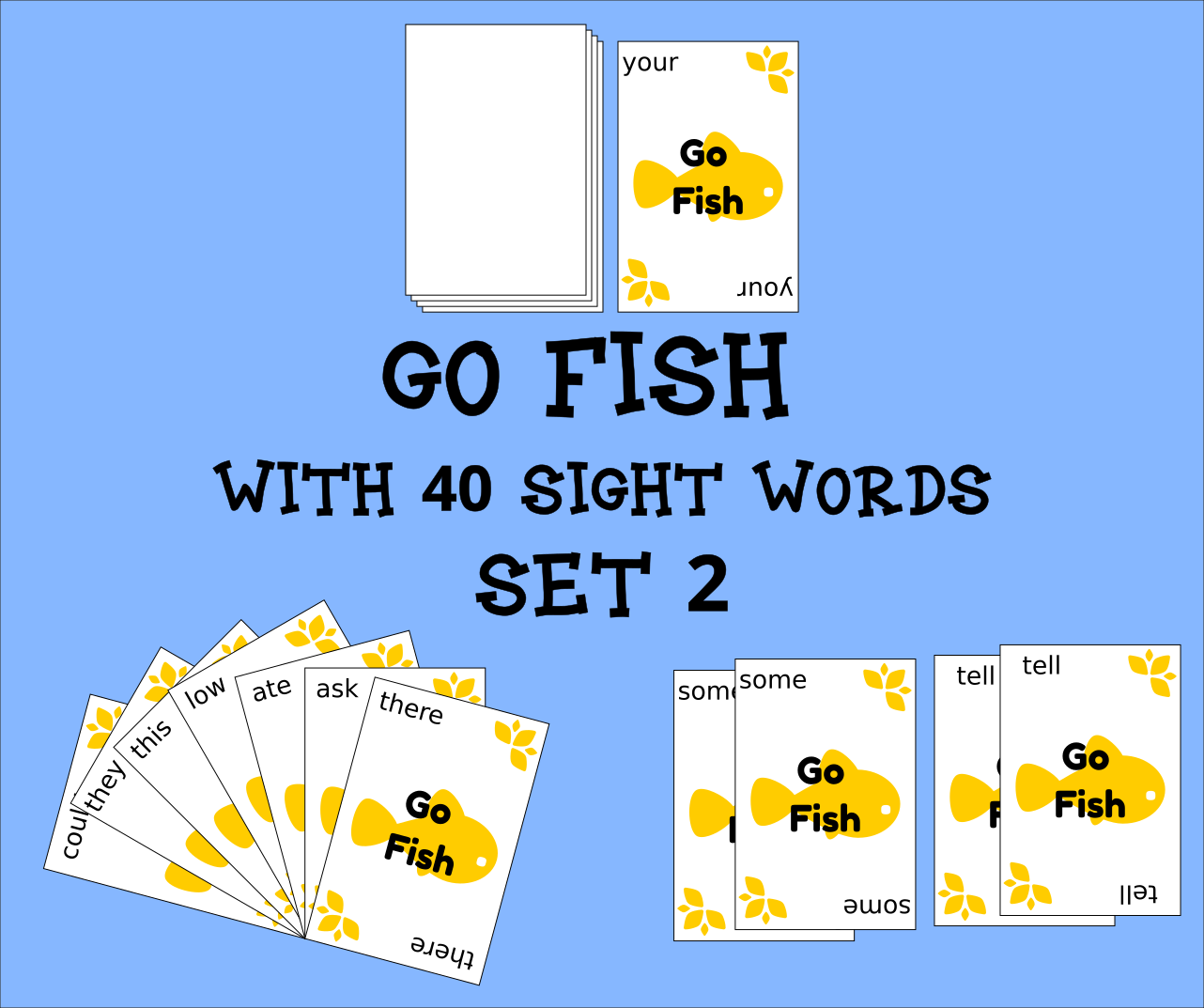 Sight Word Go Fish Game – Set 2: 40 Essential Words for Early Reading Fun
