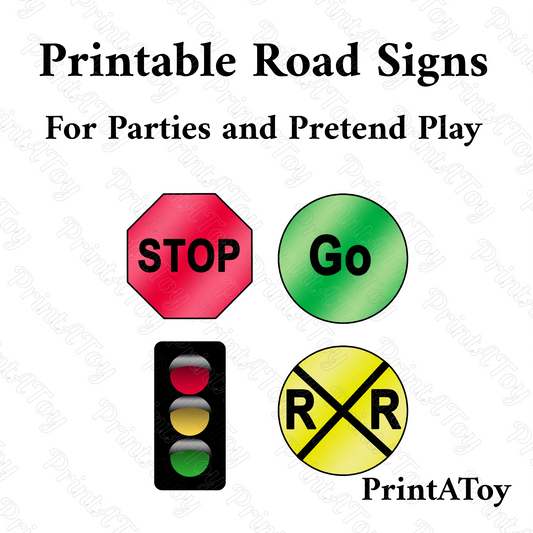 Printable Road Signs for Pretend Play | Stop, Go, Traffic Light & Railroad Crossing