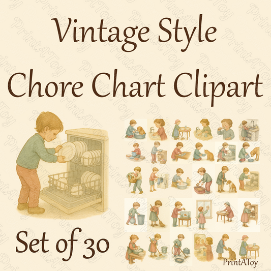 Vintage Watercolor Chore Chart Clipart | 30 Retro-Style Children’s Chores Art